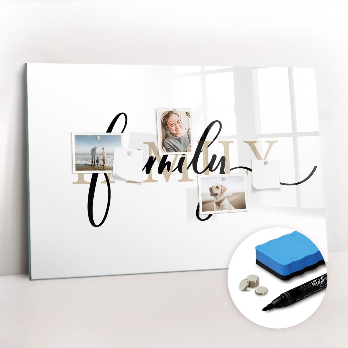 Tulup Whitebord - De inscriptiefamilie - 90 x 60 cm - Zwart-wit Memobord Keuken - Gratis 5 Sterke Magneten + Whiteboard Marker & Wisser - Wanddecoratie Kantoor - Magnetisch Wandbord - Ideeënbord Thuiswerkplek