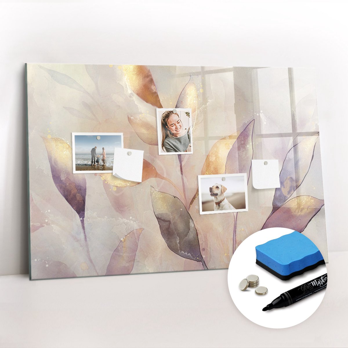 Tulup Whitebord - Aquarelplanten - 90 x 60 cm - Veelkleurig Magneetbord Foto - Gratis 5 Sterke Magneten + Whiteboard Marker & Wisser - Design Memobord - Magneetbord Design - Inspiratiebord Kantoor