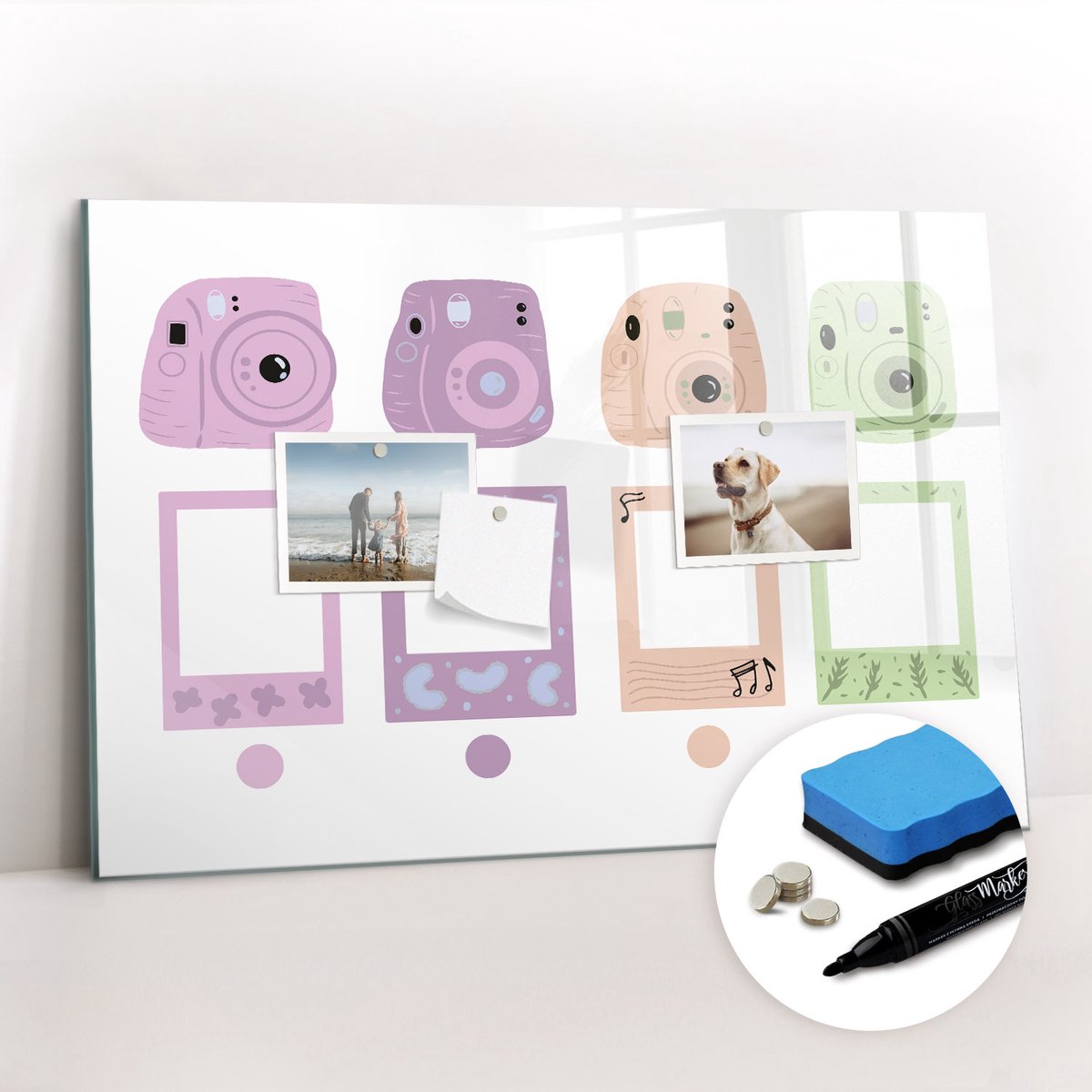 Tulup Whitebord - Camera-set - 60 x 40 cm - Veelkleurig Memobord Magnetisch - Gratis 5 Sterke Magneten + Whiteboard Marker & Wisser - Industrieel Wandbord - Memobord Magnetisch - Ideeënbord Thuiswerkplek