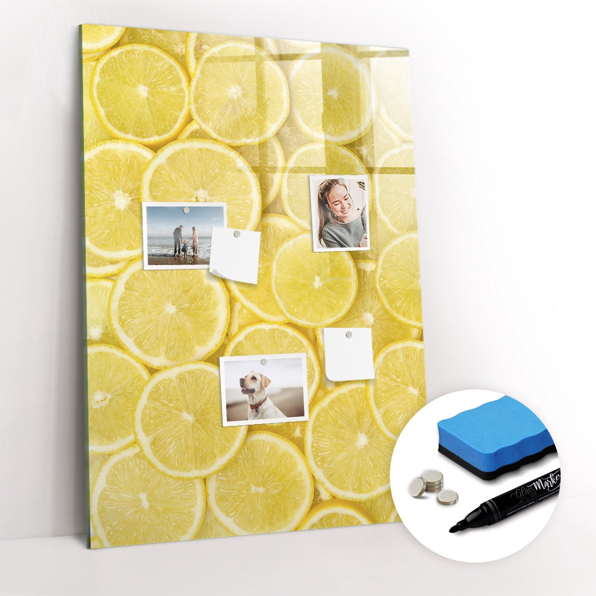 Tulup Whitebord - Citroenschijfjes - 70 x 100 cm - Geel Magnetisch Wandbord - Gratis 5 Sterke Magneten + Whiteboard Marker & Wisser - Scandinavisch Design Bord - Memobord Keuken - Organiseer Je Bureau