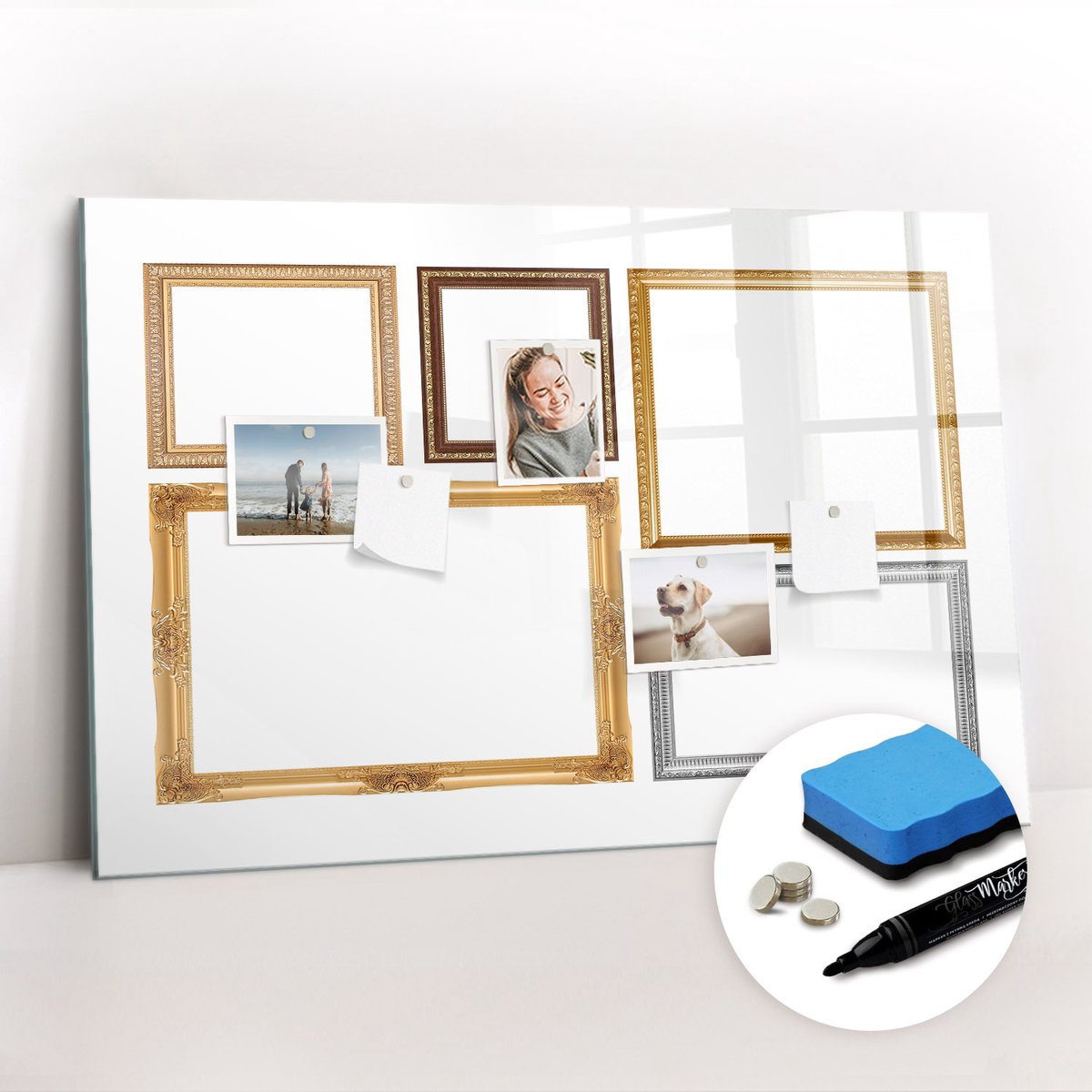 Tulup Whitebord - Gouden frame - 90 x 60 cm - Geel Memo Bord - Gratis 5 Sterke Magneten + Whiteboard Marker & Wisser - Interieur Accessoires Kantoor - Magnetisch Memobord - Productiviteit Tools