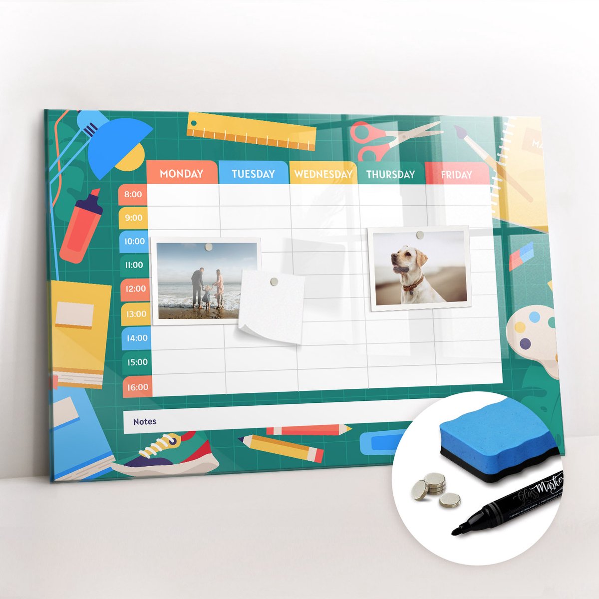Tulup Whitebord - Lesplan voor school - 60 x 40 cm - Veelkleurig Metalen magneetborden met lijst - Gratis 5 Sterke Magneten + Whiteboard Marker & Wisser - Industrieel Wandbord - Magneetbord Muur - Inspiratiebord Kantoor