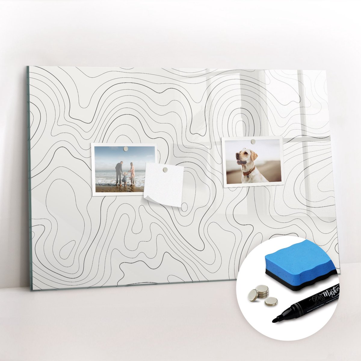 Tulup Whitebord - Abstractiepunten - 60 x 40 cm - Zwart-wit Magnetisch Memobord - Gratis 5 Sterke Magneten + Whiteboard Marker & Wisser - Scandinavisch Design Bord - Memobord Keuken - Organiseer Je Bureau