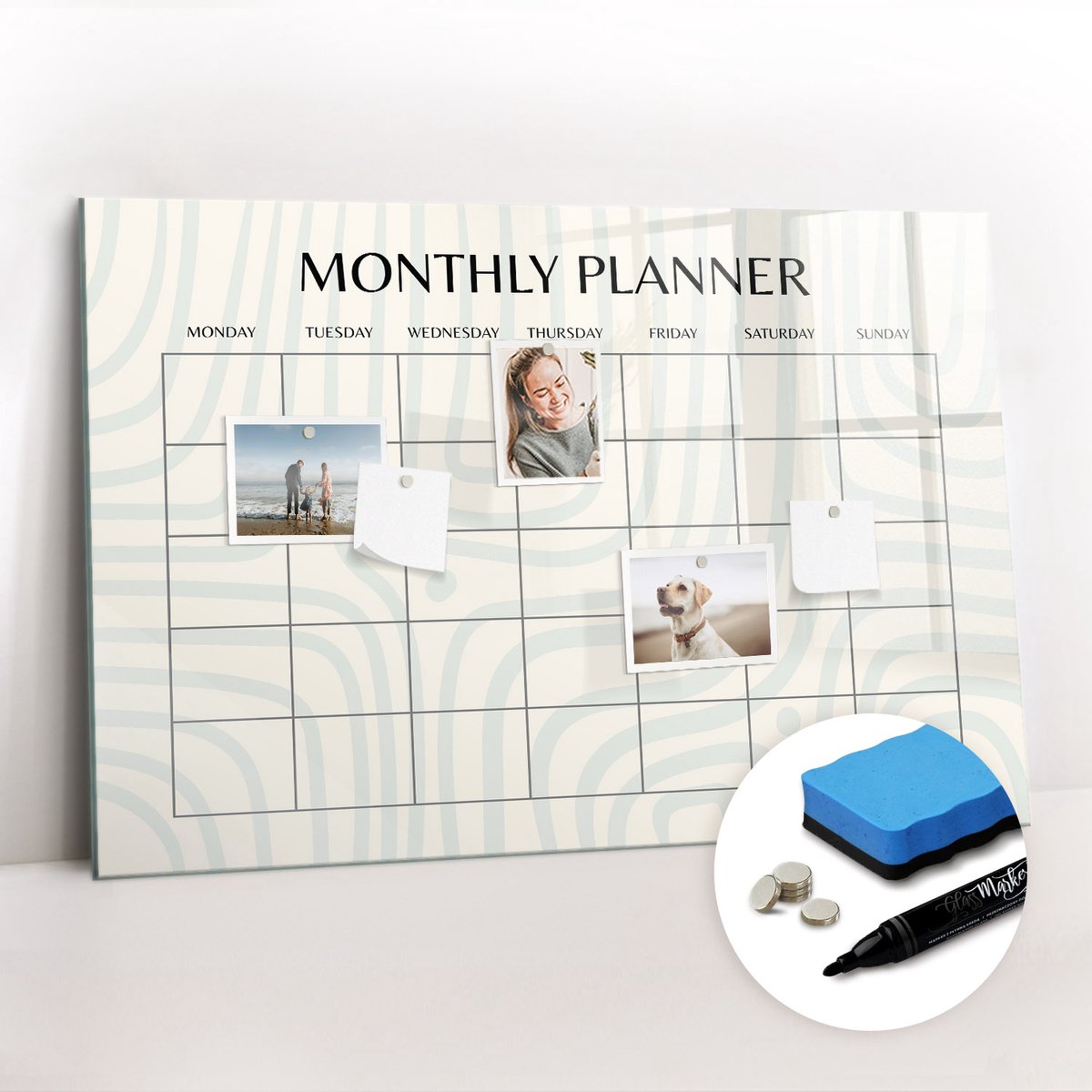 Tulup Whitebord - Maandplanner - 90 x 60 cm - Veelkleurig Magneetbord Foto - Gratis 5 Sterke Magneten + Whiteboard Marker & Wisser - Scandinavisch Design Bord - Magneetbord Design - Organiseer Je Bureau