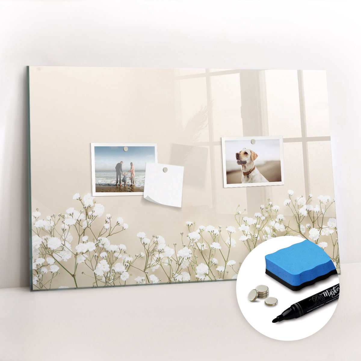 Tulup Whitebord - Bloeiende bloemen - 60 x 40 cm - Wit Magnetisch Bord - Gratis 5 Sterke Magneten + Whiteboard Marker & Wisser - Interieur Accessoires Kantoor - Magnetisch Bord - Ideeënbord Thuiswerkplek