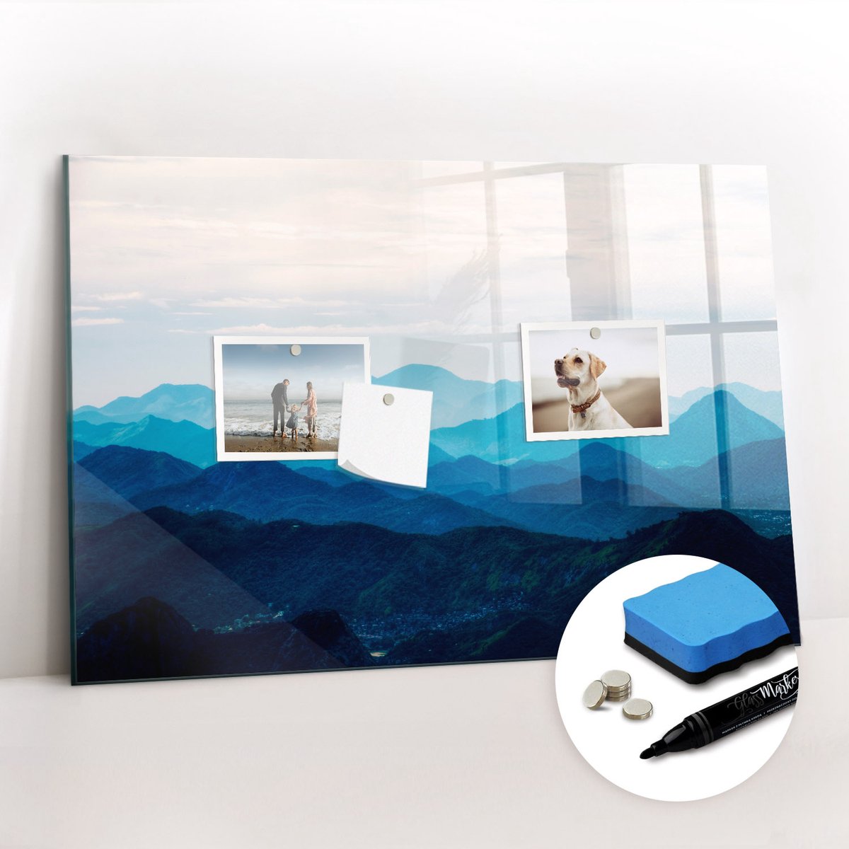 Tulup Whitebord - Aquarel bergen - 60 x 40 cm - Veelkleurig Memo Magneetbord - Gratis 5 Sterke Magneten + Whiteboard Marker & Wisser - Moderne Wanddecoratie - Memobord Glas - Organiseer Je Bureau