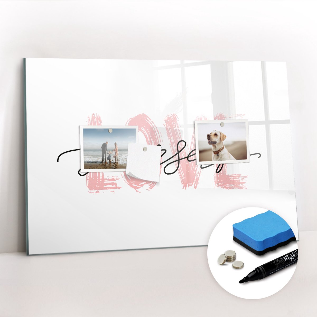 Tulup Whitebord - Inscriptie: hou van jezelf hart - 60 x 40 cm - Wit Magnetisch Bord Kind - Gratis 5 Sterke Magneten + Whiteboard Marker & Wisser - Organizer Muur - Memo Bord - Notitiebord Werkplek