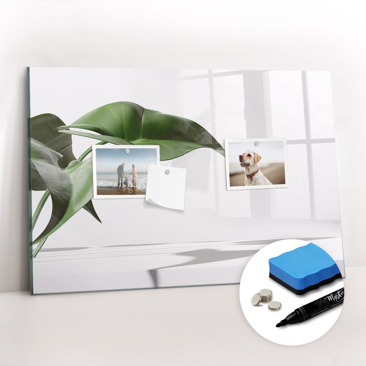 Tulup Whitebord - Artistieke abstracte bladeren - 60 x 40 cm - Groente Magneetbord Keuken - Gratis 5 Sterke Magneten + Whiteboard Marker & Wisser - Minimalistisch Prikbord - Magnetisch Bord - Notitiebord Werkplek