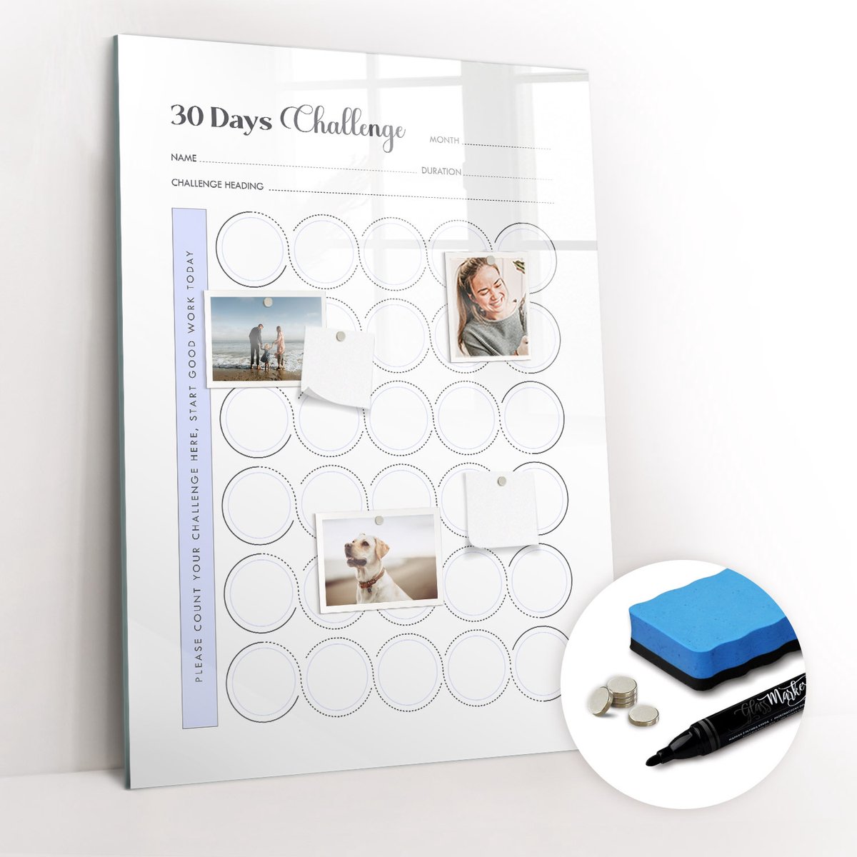 Tulup Whitebord - 30-dagenplanner - 70 x 100 cm - Wit Foto Magneetbord - Gratis 5 Sterke Magneten + Whiteboard Marker & Wisser - Interieur Accessoires Kantoor - Magnetisch Bord - Ideeënbord Thuiswerkplek