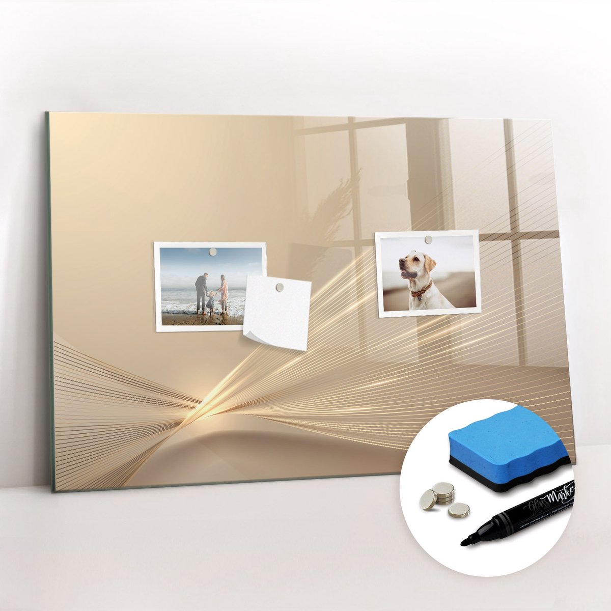Tulup Whitebord - Abstract licht - 60 x 40 cm - Geel Memobord Keuken - Gratis 5 Sterke Magneten + Whiteboard Marker & Wisser - Minimalistisch Prikbord - Magnetisch Bord Kind - Planning Muur