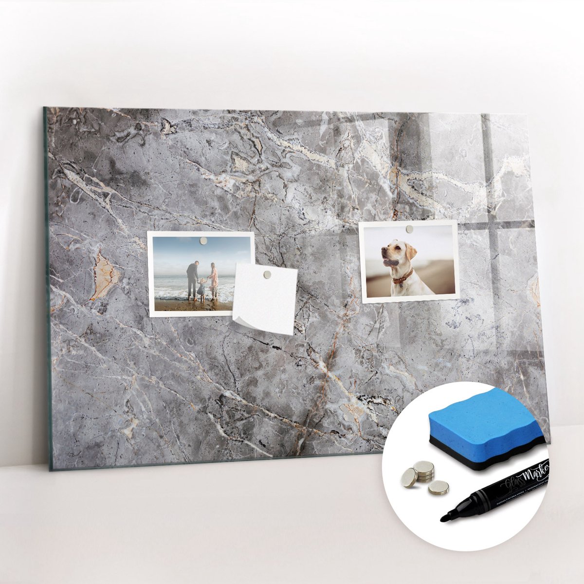 Tulup Whitebord - Marmerpatroon - 60 x 40 cm - Grijs Magneetbord Foto - Gratis 5 Sterke Magneten + Whiteboard Marker & Wisser - Industrieel Wandbord - Magnetisch Wandbord - Productiviteit Tools