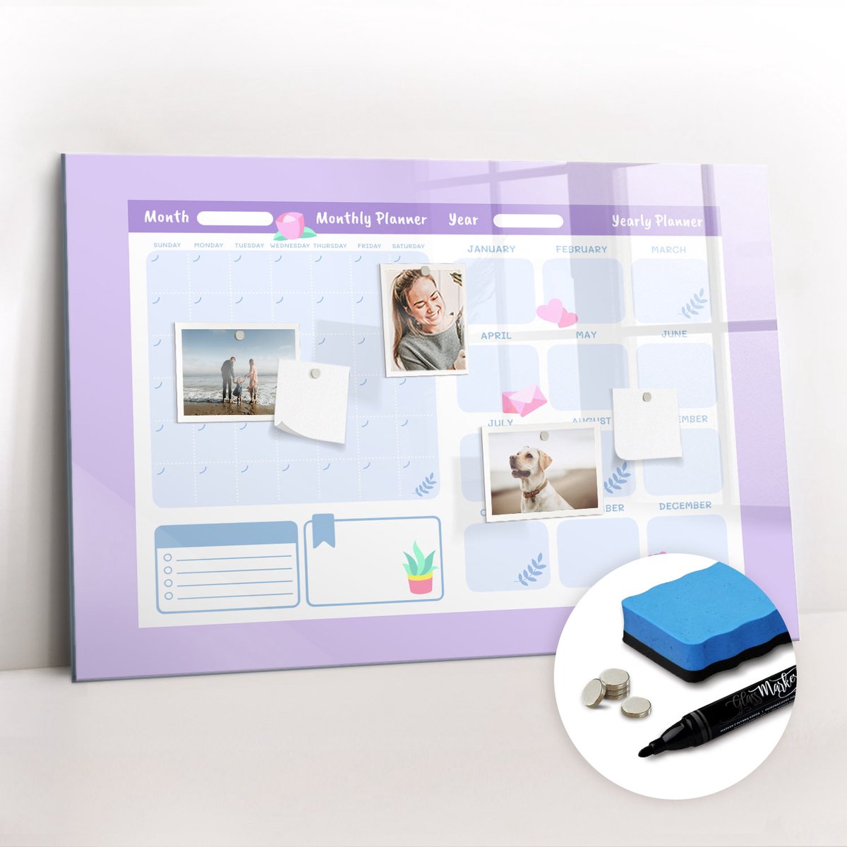 Tulup Whitebord - Roze jaarplanner - 90 x 60 cm - Roze Magneetbord Foto - Gratis 5 Sterke Magneten + Whiteboard Marker & Wisser - Wanddecoratie Kantoor - Magnetisch Bord Kind - Productiviteit Tools