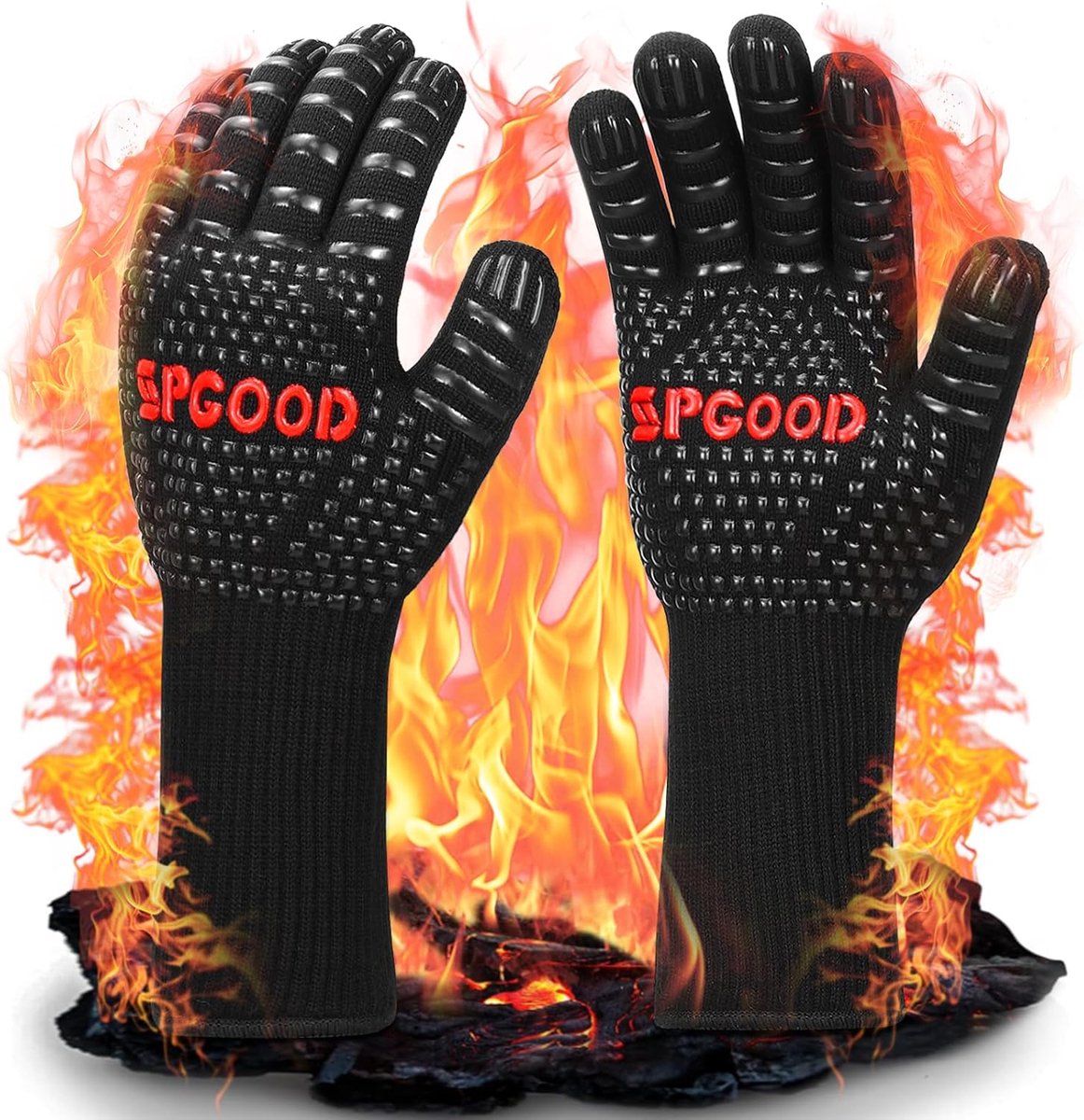 SnelShoppen - Grill Handschoenen Warmtebestendig 800 Graden Brandwerende Kookhandschoenen Bakhandschoenen voor Keuken Grill BBQ Ovenwanten Zwart (L/XX
