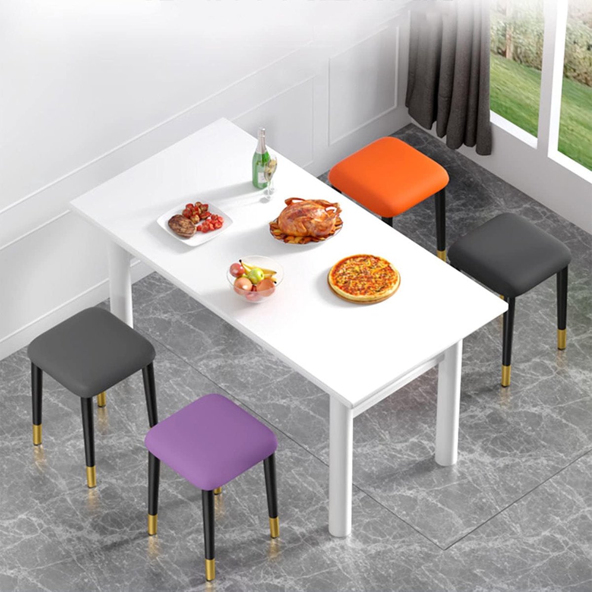 Fluwelen Voetenbank - Voetkruk Poef - Ontspannen Voeten - Gecapitonneerde Bekleding - 46x29x29cm - Groen