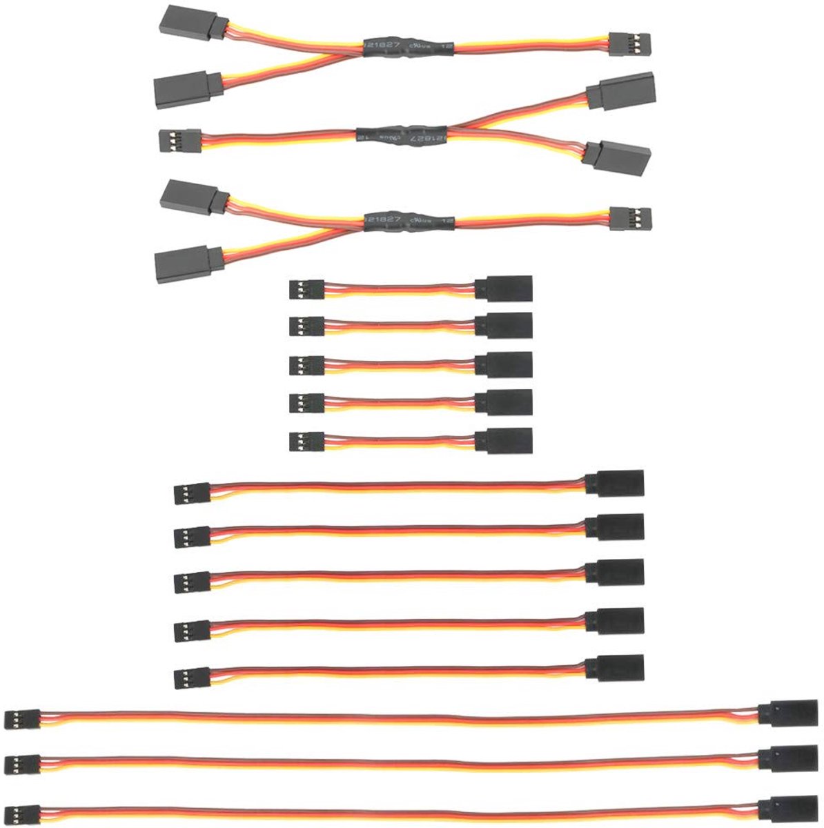 SnelShoppen - 16 Stuks JR Style Verlengkabels, 5 x 375mm, 5 x 150mm, 3 x 1200mm, 3 x 150mm RC Y Splitter Kabels voor Modelvliegtuigen