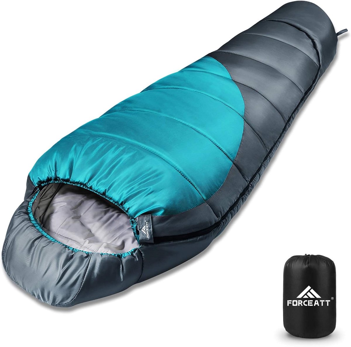 Slaapzak - Mummy model - Kamperen en buiten - Waterdicht en scheurvast - Tot 198 cm - Blauw grijs