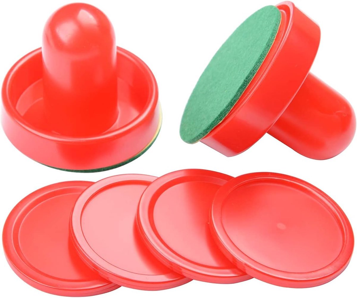 Air Hockey Pushers, 2pcs 60mm Air Hockey Table Felt Pusher with 4Pcs Red Pucks for Replacement Pucks Table Mallet - ShopVlot