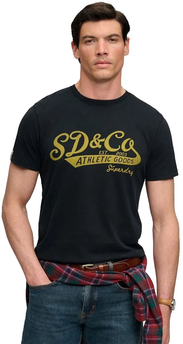 Superdry Vintage Script T-shirt Heren T-shirts Zwart
