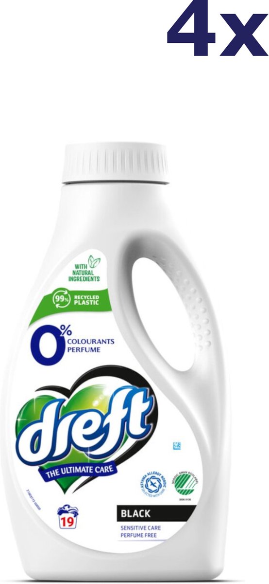 Dreft Vloeibaar Wasmiddel 0% Donkere Was 19 Wasbeurten - 4 x 988 ml - Voordeelverpakking