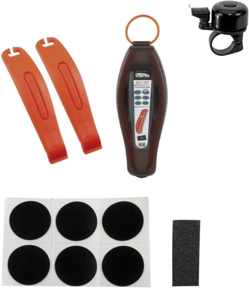 Bandenreparatieset Fiets - Fietsband Repareren - Onderweg Hulp - Praktische Opbergdoos - 110 mm - Zwart Grijs Oranje