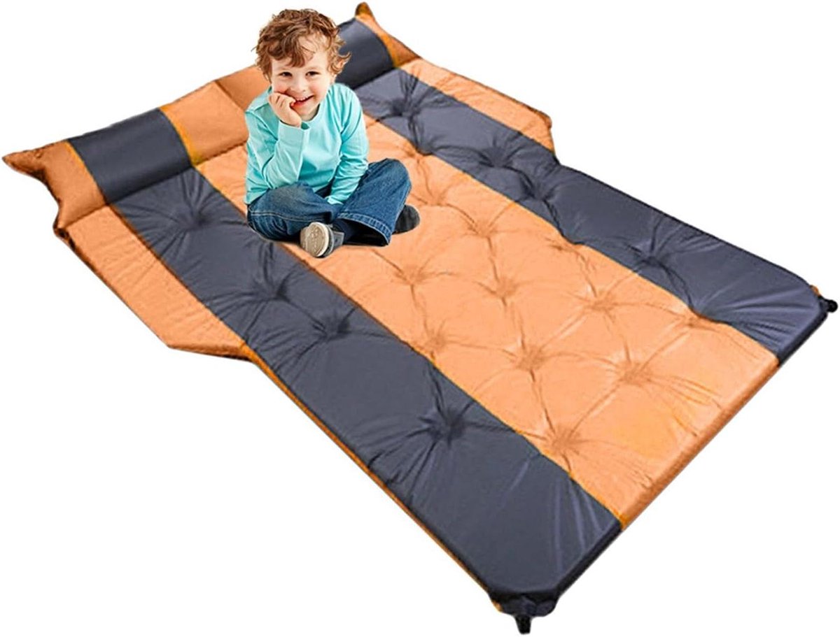 Automatisch Luchtbed Auto - Kampeer Accessoire - Comfortabel Reizen - Zelf Opblaasbaar - 180x132x5 cm - Oranje