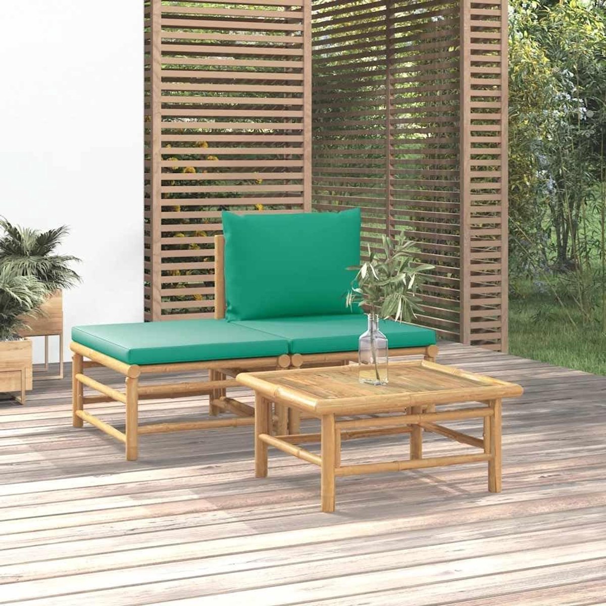 Tuinloungeset bamboe - Buitenbank set - Ontspannen buiten - Modulaire constructie - 3-delig - Groen