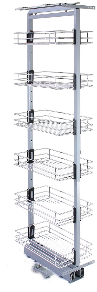 Uittrekbare keukenkast - rvs - 170-195cm h - 6 draadmanden