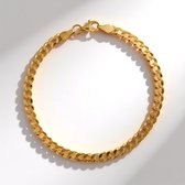 Gouden pantserarmband in cirkelvorm, met karabijnsluiting.