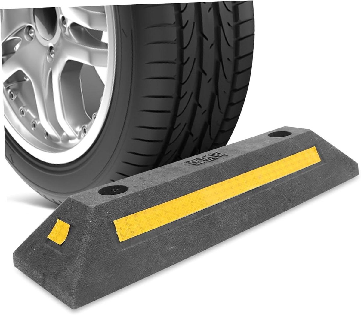 Rubberen Wielstopper - Parkeerhulp Garage - Veilig Parkeren - Versterkte Beugel - 48 cm - Zwart