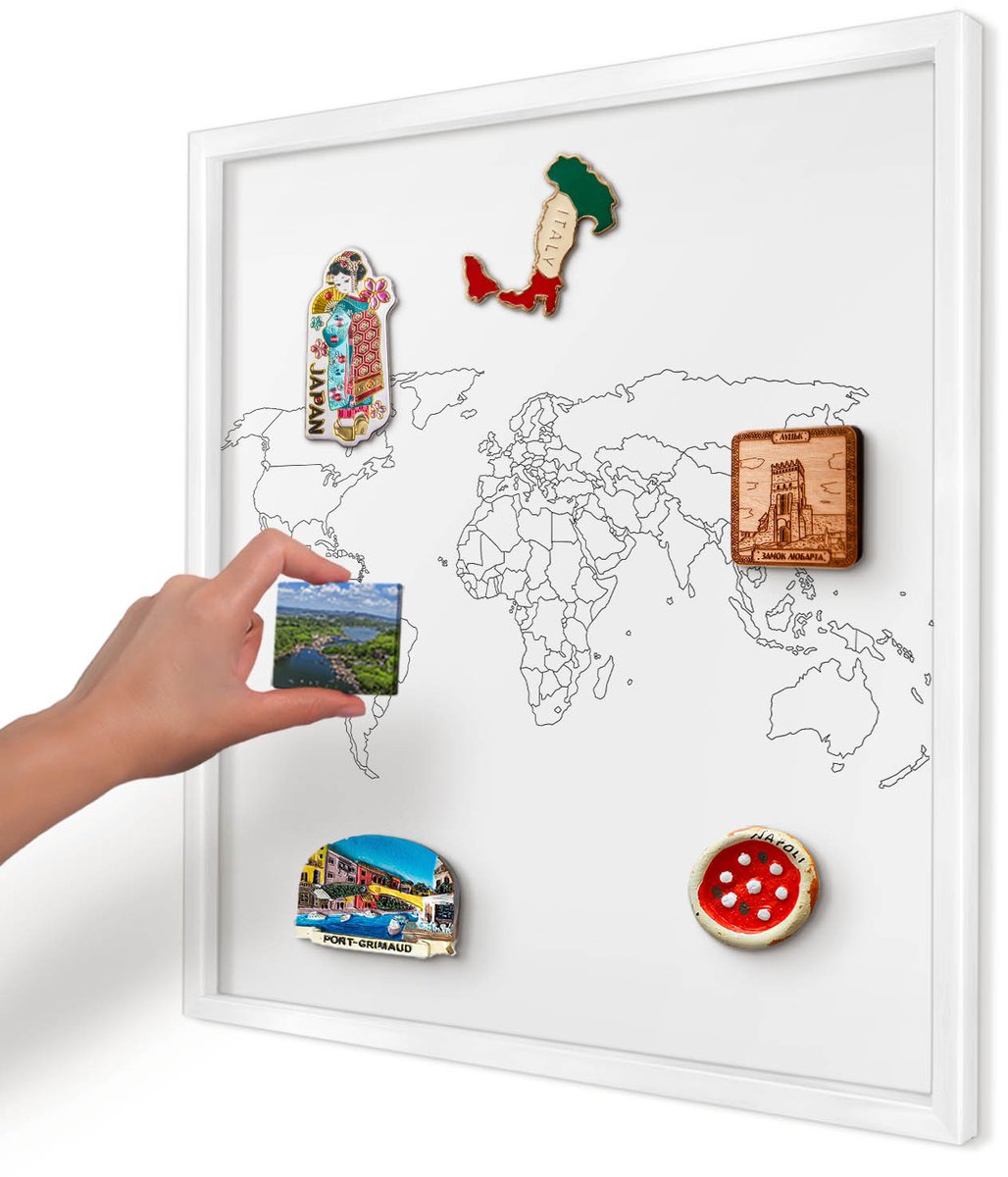 Artprintcave Wit Magneetbord mit Witte Lijst - 50x50 cm - Contourkaart Magnetische Organizer - Minimalist Magneet Bord mit Frame - Kaarten