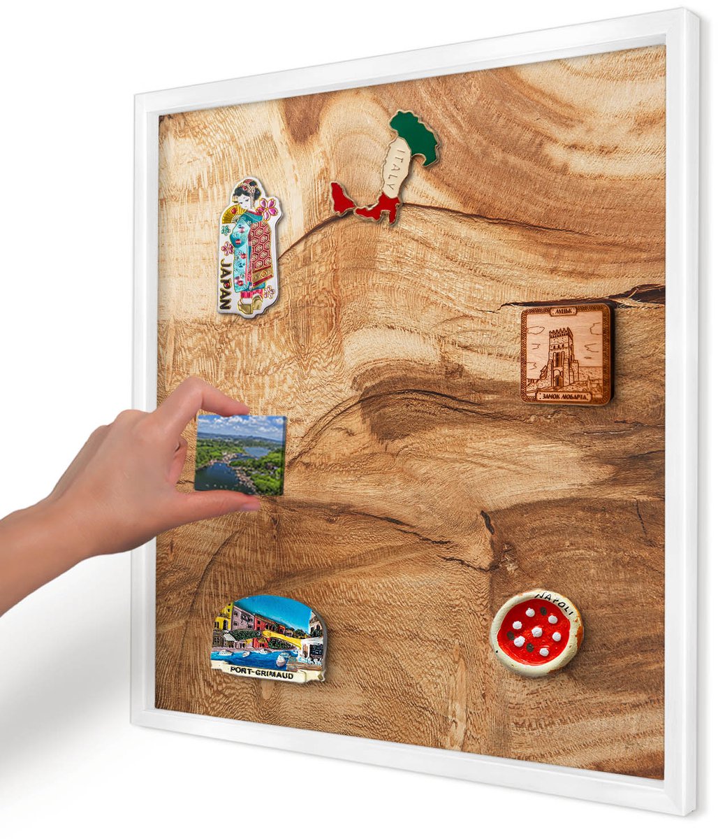 Artprintcave Bruin Magneetbord mit Witte Lijst - 50x50 cm - Natuurlijk Hout Wandbord Magnetisch - Rustiek Notitiebord - Texturen