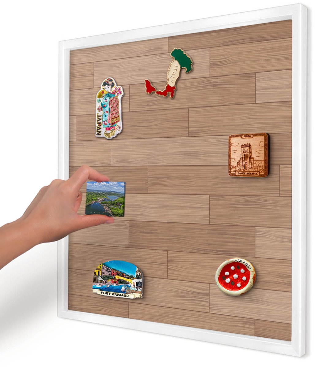 Artprintcave Bruin Magneetbord mit Witte Lijst - 50x50 cm - Houten Patroon Magnetische Organizer - Rustiek Bord Voor Magneten - Texturen