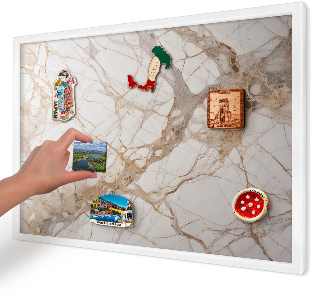 Artprintcave Wit Magneetbord mit Witte Lijst - 60x40 cm - Marmeren Elegantie Memobord Keuken - Minimalist Magnetisch Bord Voor Magneten - Texturen