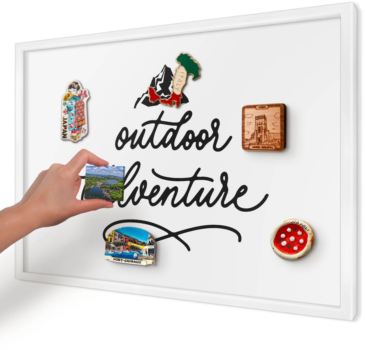 Artprintcave Wit Magneetbord mit Witte Lijst - 60x40 cm - Bergavontuur Magneet Bord mit Frame - Typografisch Notitiebord - Teksten