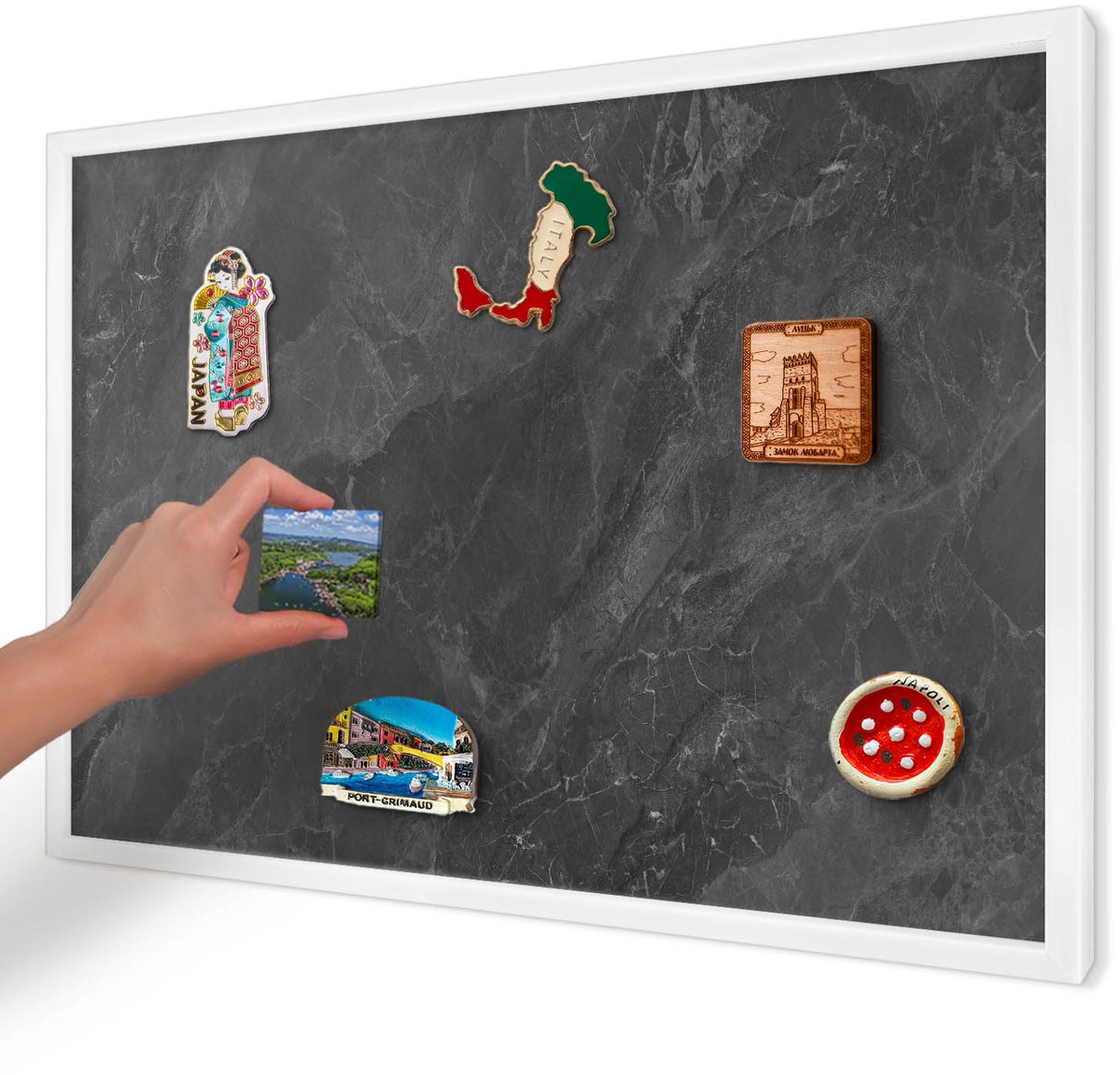 Artprintcave Zwart Magneetbord mit Witte Lijst - 60x40 cm - Grijze Elegantie Magneet Bord mit Frame - Minimalist Bord Voor Magneten - Texturen