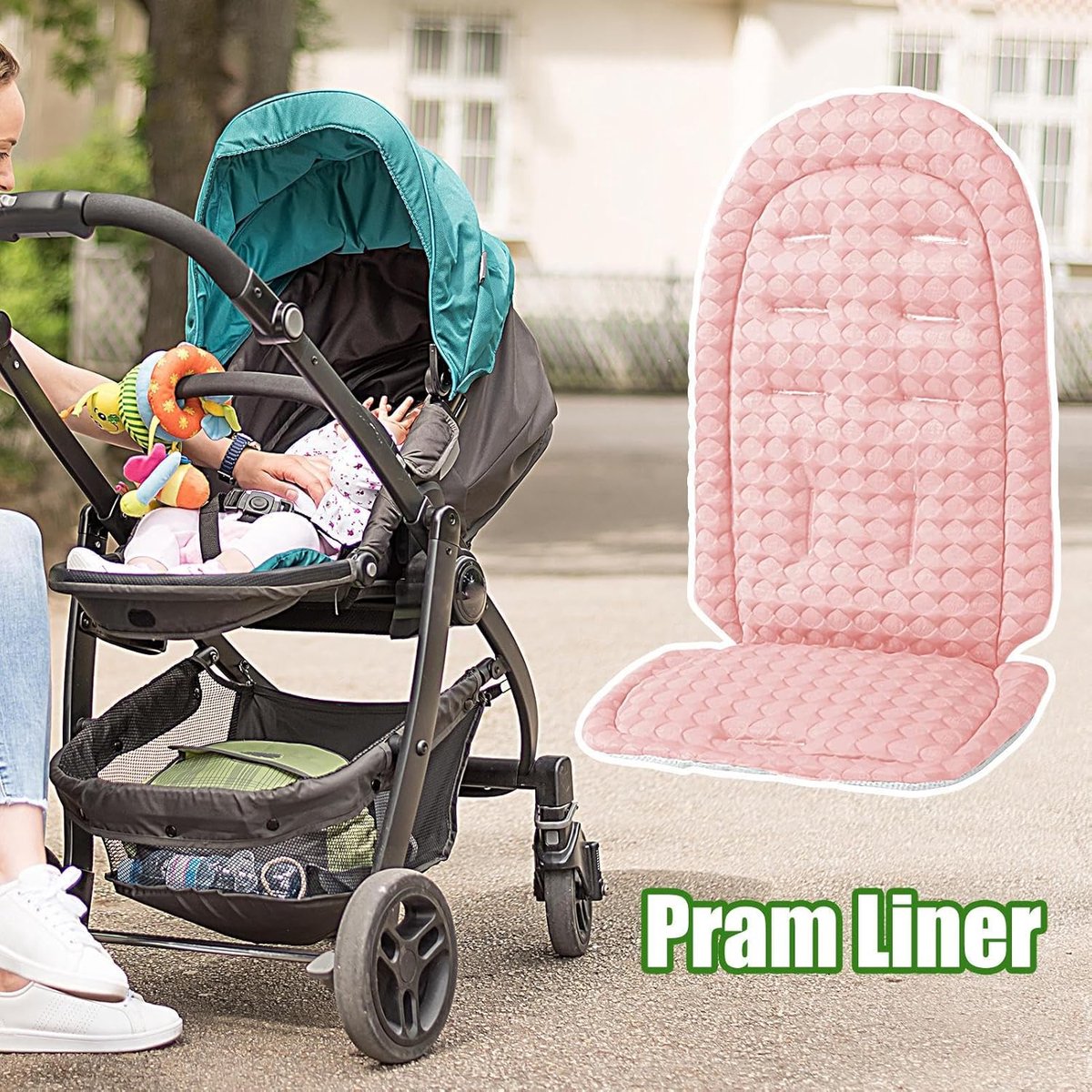 Kinderwagen Zitje Bekleding - Wandelwagen Kussen - Baby Comfort - Reversibel Tweezijdig - 36x64cm - Roze