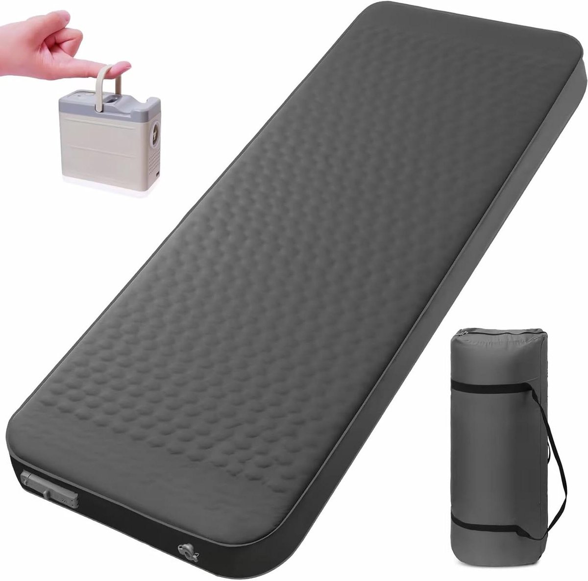 Zelfopblaasbaar Slaapkussen - Kampeer Matras - Kamperen en Reizen - Elektrische Pomp & 4 Inch Dik - Twin - Grijs