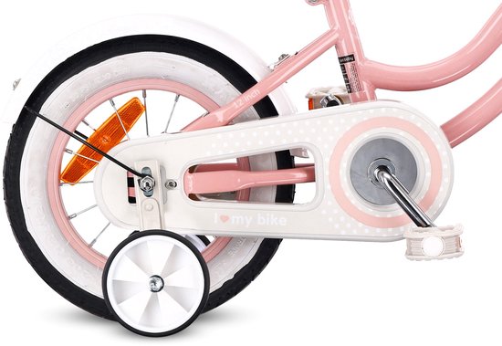Heart Bike Fiets voor een meisje van 2 tot 4 jaar, 12 inch Roze, met fietsbel, zijwieltjes, duwstang en stuurmandje van Dino Bikes — afbeelding 5