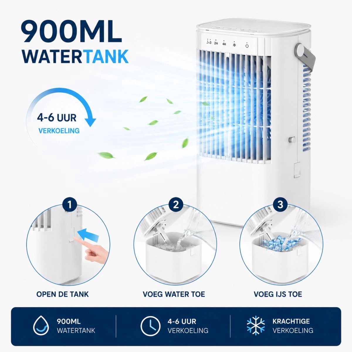 Mini Airco met Water - Luchtkoeler 3-in-1 - Mobiele Airco Zonder Afvoerslang -Tafelventilator - USB-C Aircooler - Ventilator & Draagbare Airco - Mobiele Airco - 900ML Watertank – foto 5