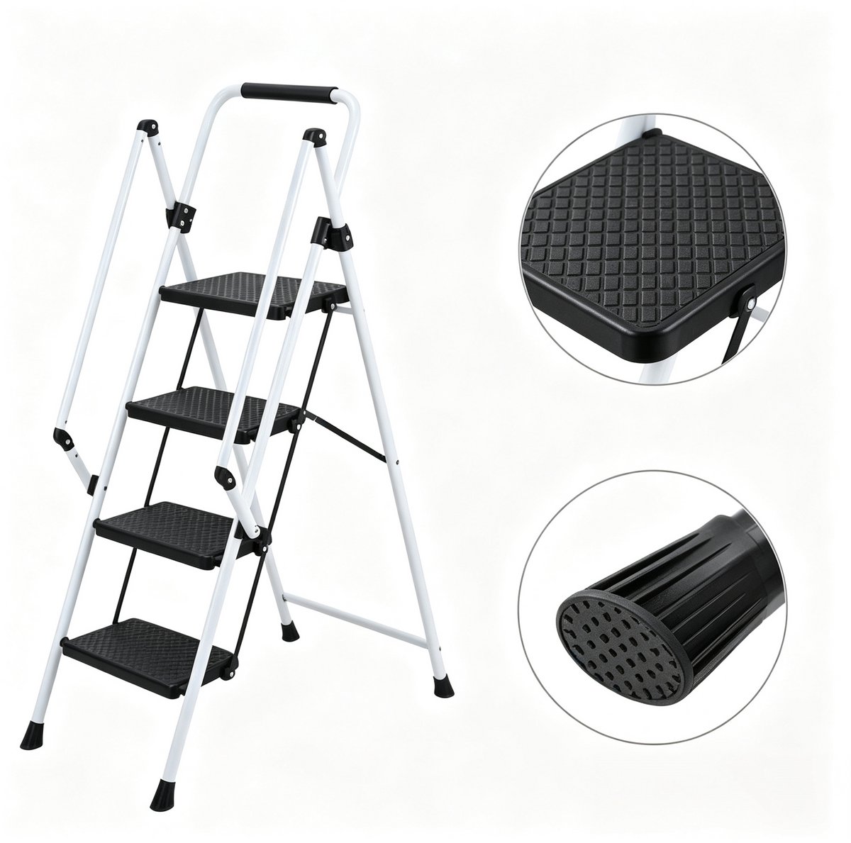 Witte trapladder - Stalen Trapladder - Opvouwbare Ladder - Antislip - Veiligheidshandgreep - Brede Treden - Keuken - 153x55x9cm - Wit