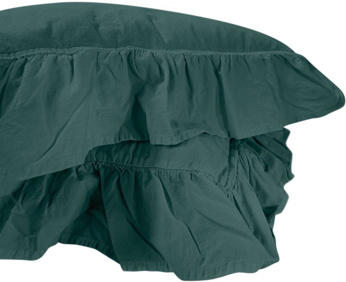 Darymex Sierkussenhoezen met Volant 40x40 cm - Donkergroen - Set van 2 - 100% Katoen (123 g/m²) - Met Ruffles / Roesjes - Hoteloverslag - ECO Verpakking - Hypoallergeen