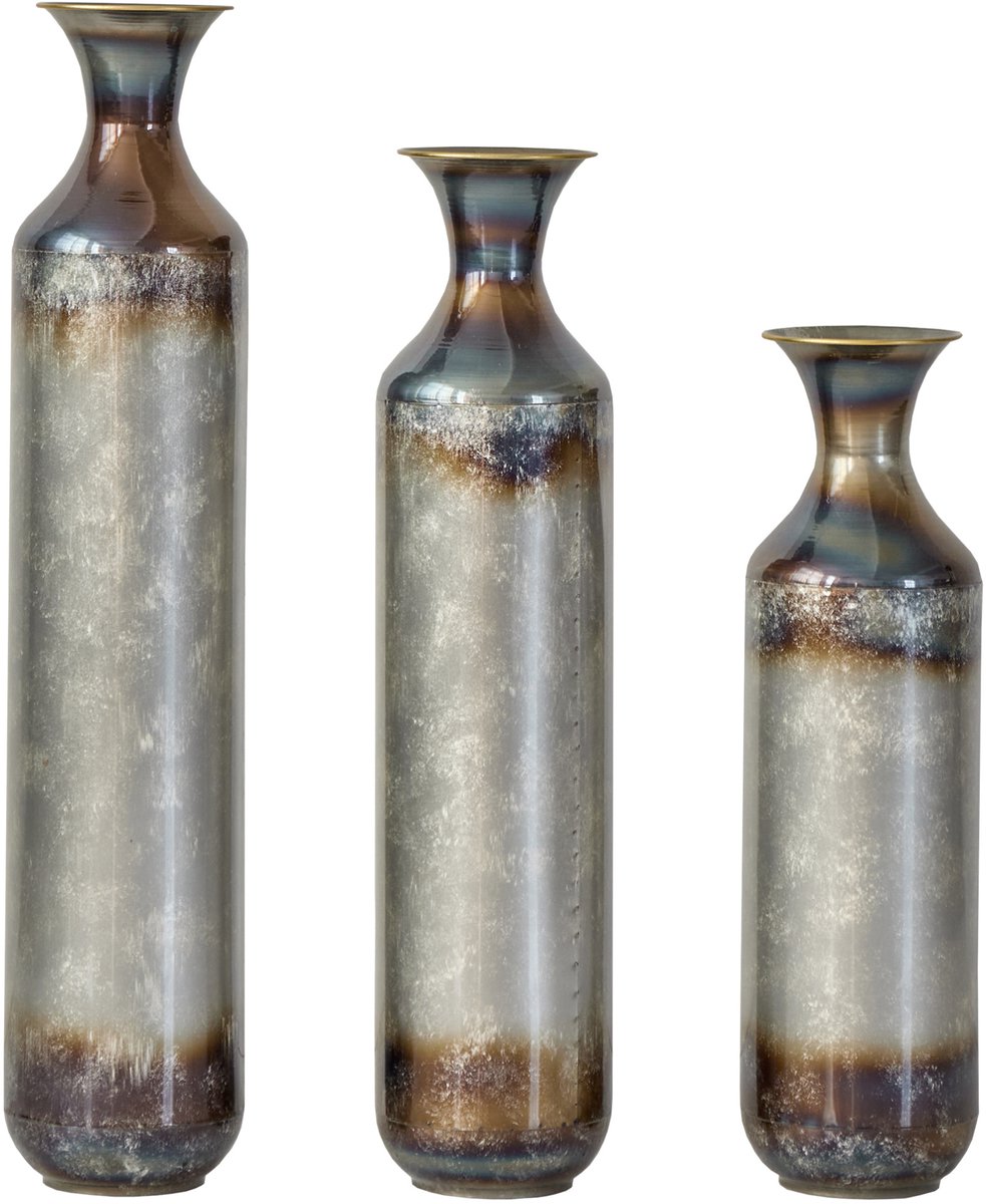 REDOM - Vaas 3-delige set - Handgemaakt - Vintage-optiek - Niet waterdicht - Woonkamer en hal - Metaal - Goud en Wit - 51,8/62/72 x Ø14,5 cm