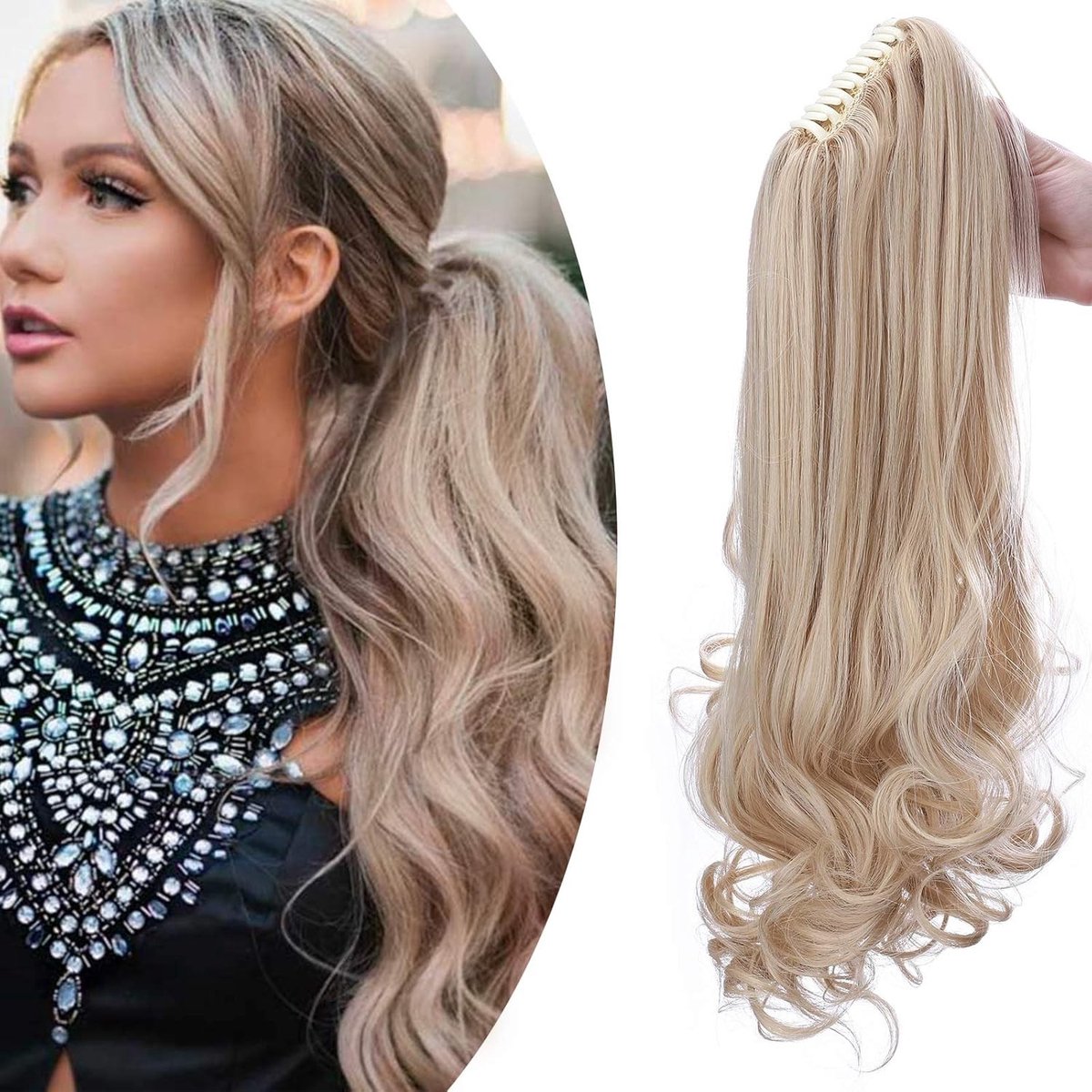 Ponytail Braid met Clip Haarstuk - Hittebestendige Haarextensions, 45 cm, Donkerblond en Bleach Blond, Natuurlijk Uiterlijk en Veelzijdig Gebruik