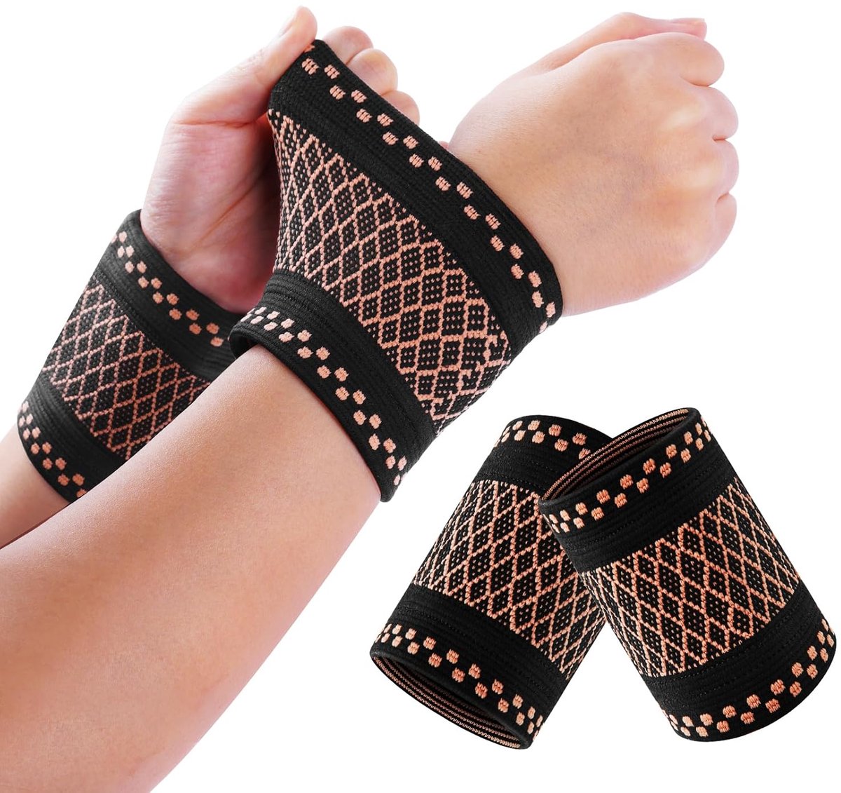Polsbandage, 2 stuks, elastische polsbandages, compressie, carpaal tunnel, voor sport, peesschedeontsteking, verrekking en verstuiking van de pols, werk, uniseks, S