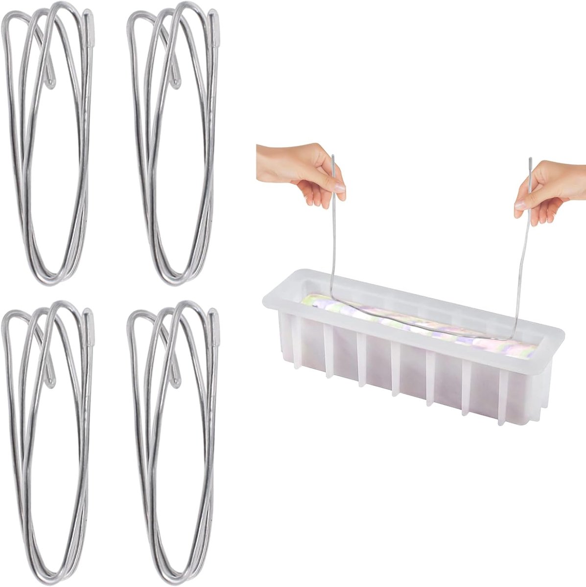 4 aluminium draden, 10 rubberen doppen, 1 opbergdoos, buigzame ophanglus, werveldraad voor doe-het-zelf zeepmaken