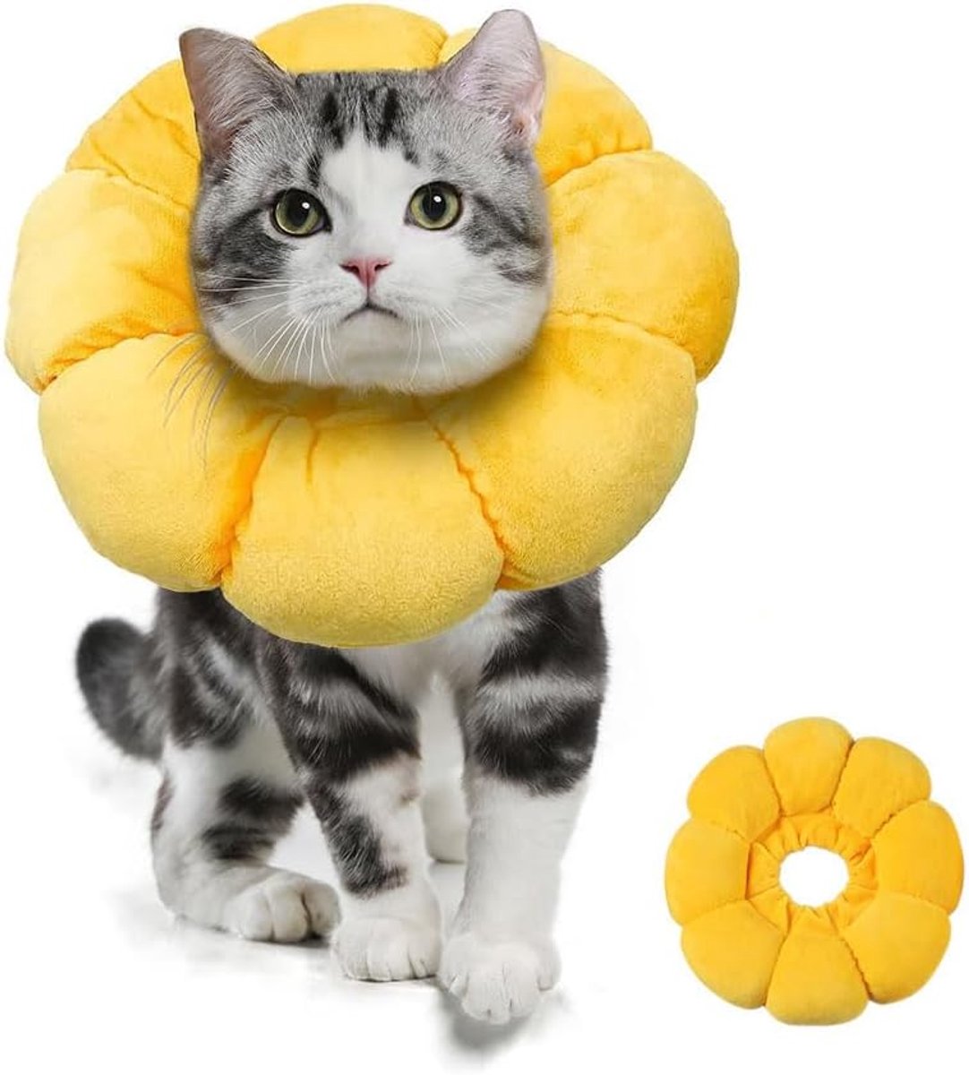 Kattenhalsband, zonnebloem, herstelhalsband voor katten, verstelbare beschermkraag voor kittens en kleine honden, wondgenezing na een huisdieroperatie, XS