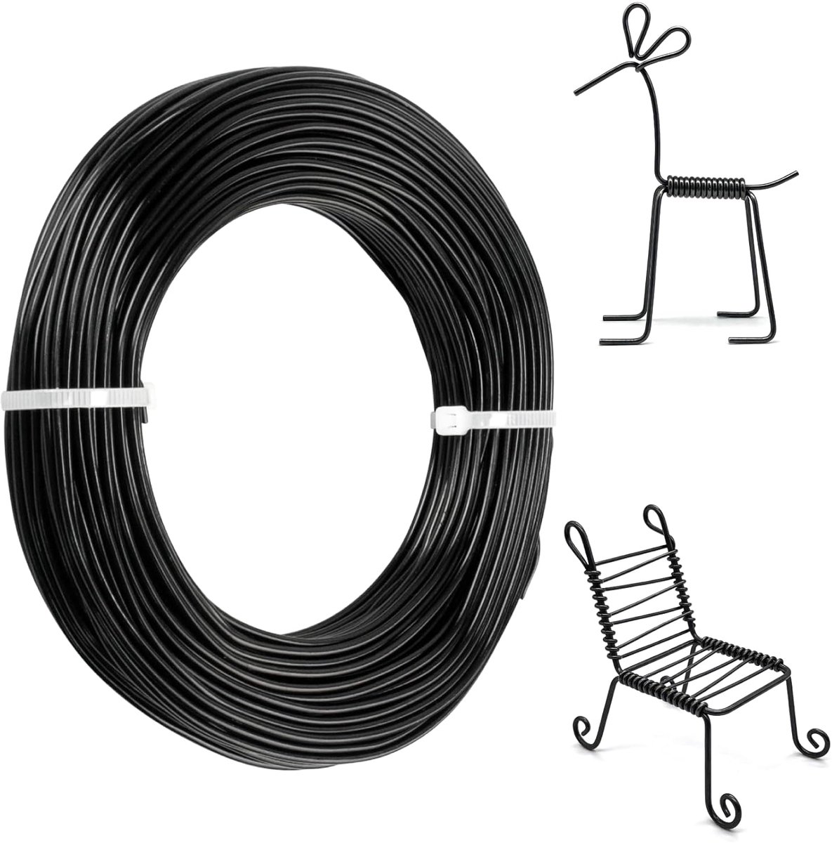 Draad om te knutselen, knutseldraad, 2 mm x 30 m, sieradendraad, zwart, aluminiumdraad, buigzaam knutseldraad, zwart voor kransen, sieradenmaken, modelbouw, doe-het-zelf handwerk