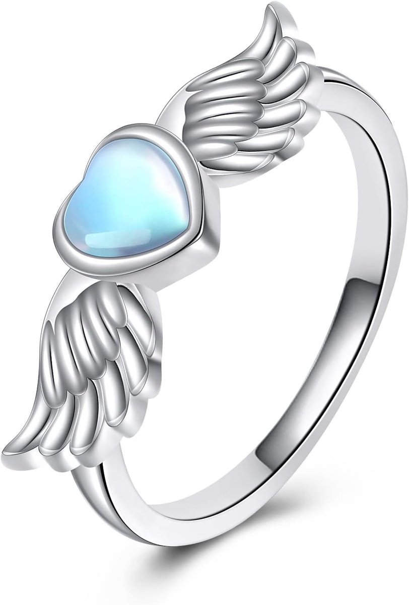 Angel Wing Ring - 925 Sterling Zilver Maansteen Wing Ring Sieraden Voor Vrouwen