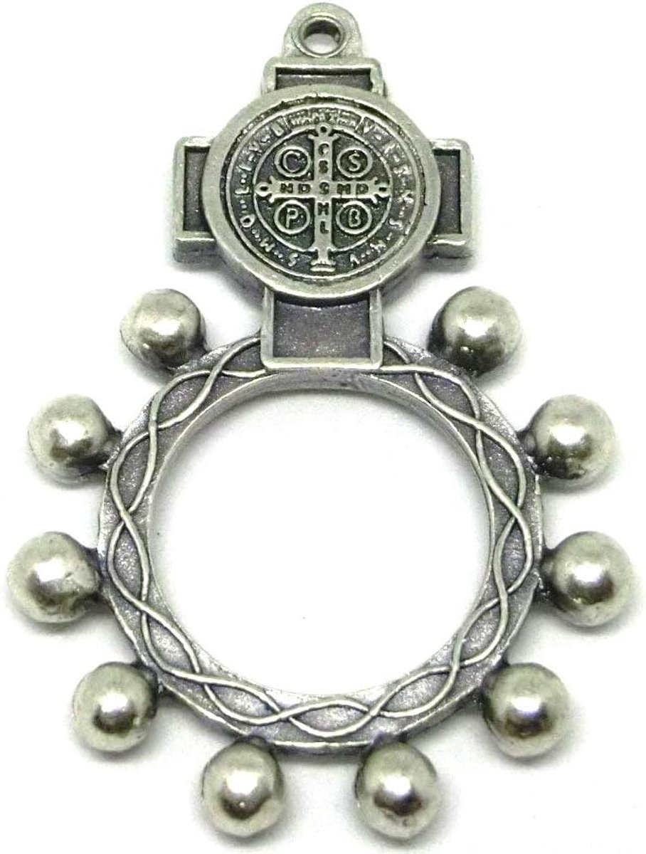 90.124.30 001CRO Saint Benedictus Zilveren Vinger Rozenkrans Kruis Medaille Wall Art Rozenkrans