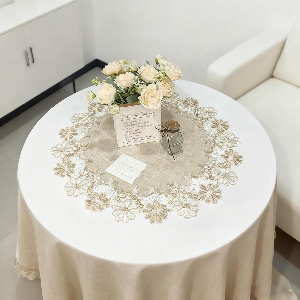 kant Doily, holle druk roze koffie tafelkleed geborduurde tafeltopper kant placemats voor dressoirs en eindtafels cover, 60 x 60 cm